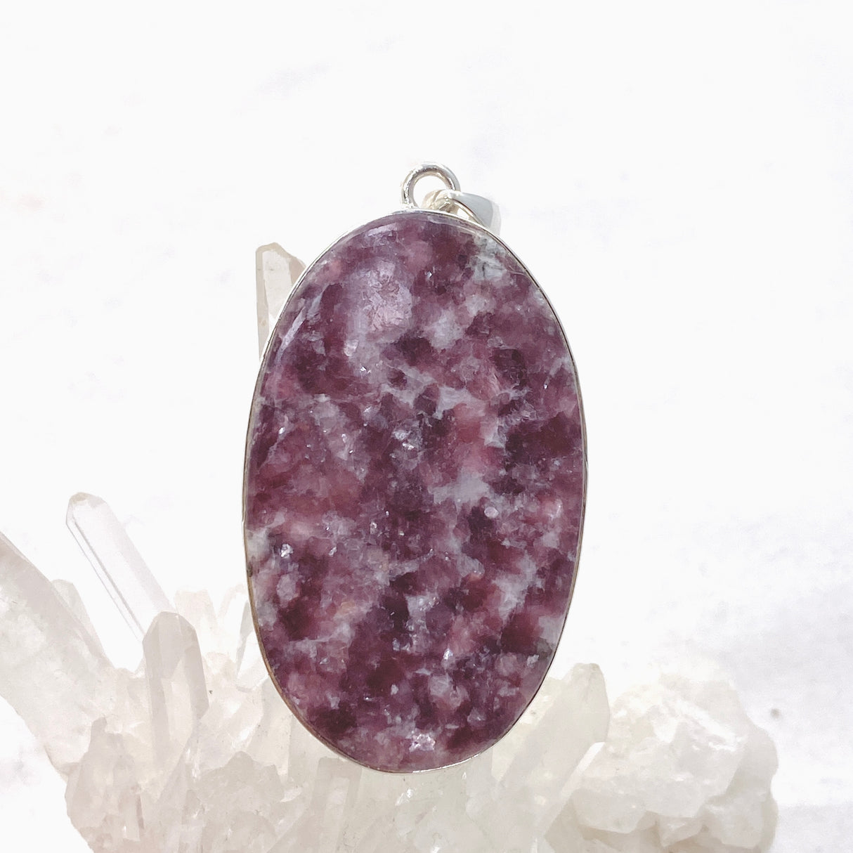 Lepidolite Oval Cabochon Pendant in a Hammered Setting KPGJ4607