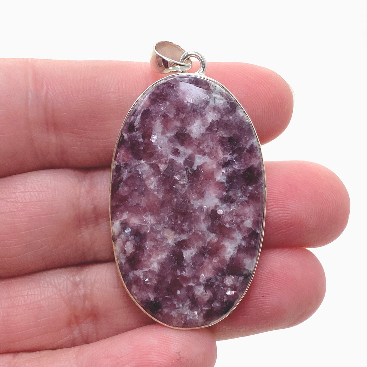 Lepidolite Oval Cabochon Pendant in a Hammered Setting KPGJ4607