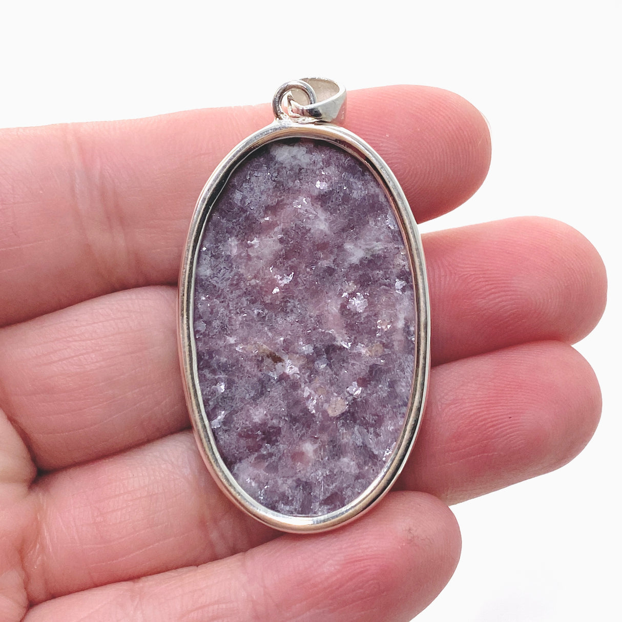 Lepidolite Oval Cabochon Pendant in a Hammered Setting KPGJ4607