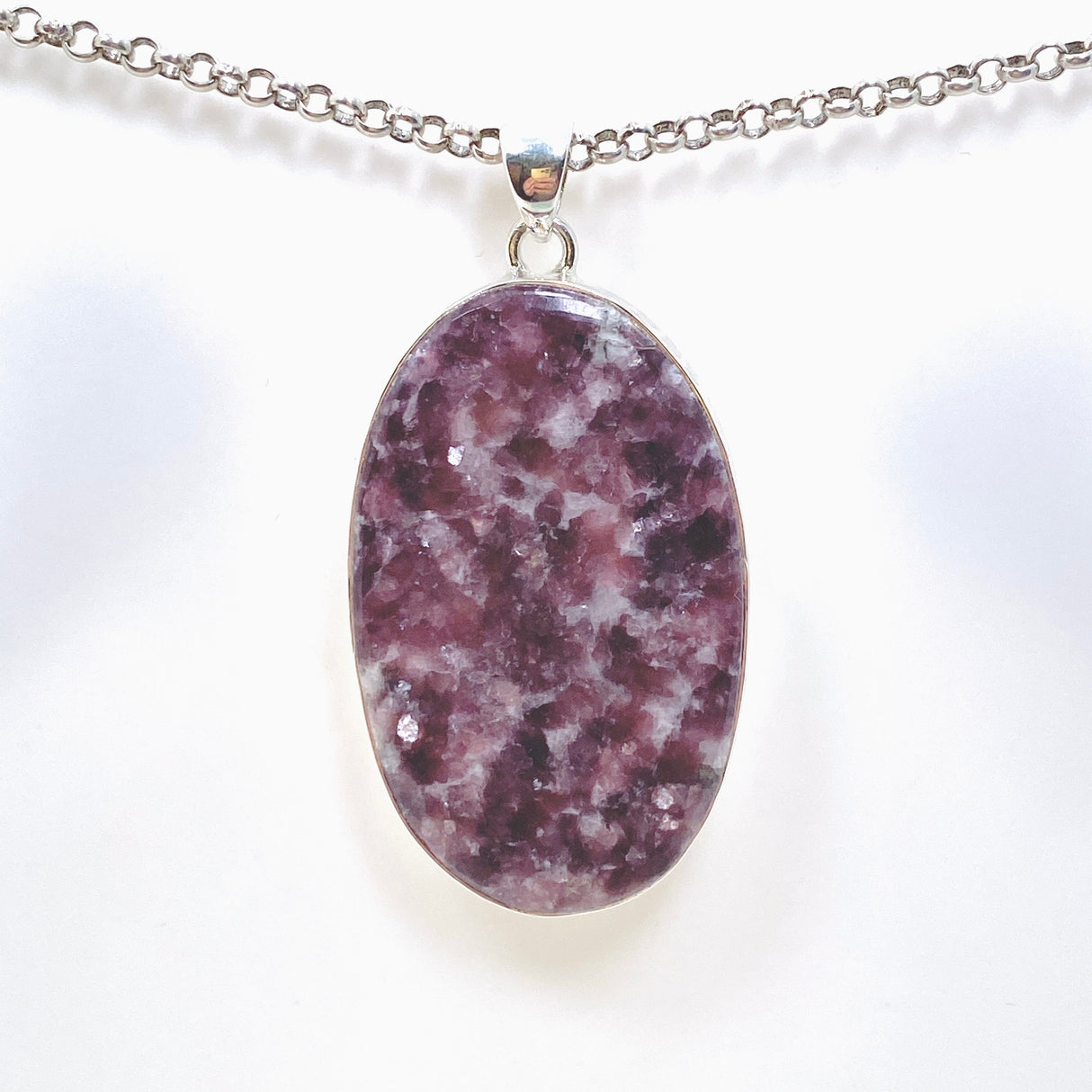 Lepidolite Oval Cabochon Pendant in a Hammered Setting KPGJ4607