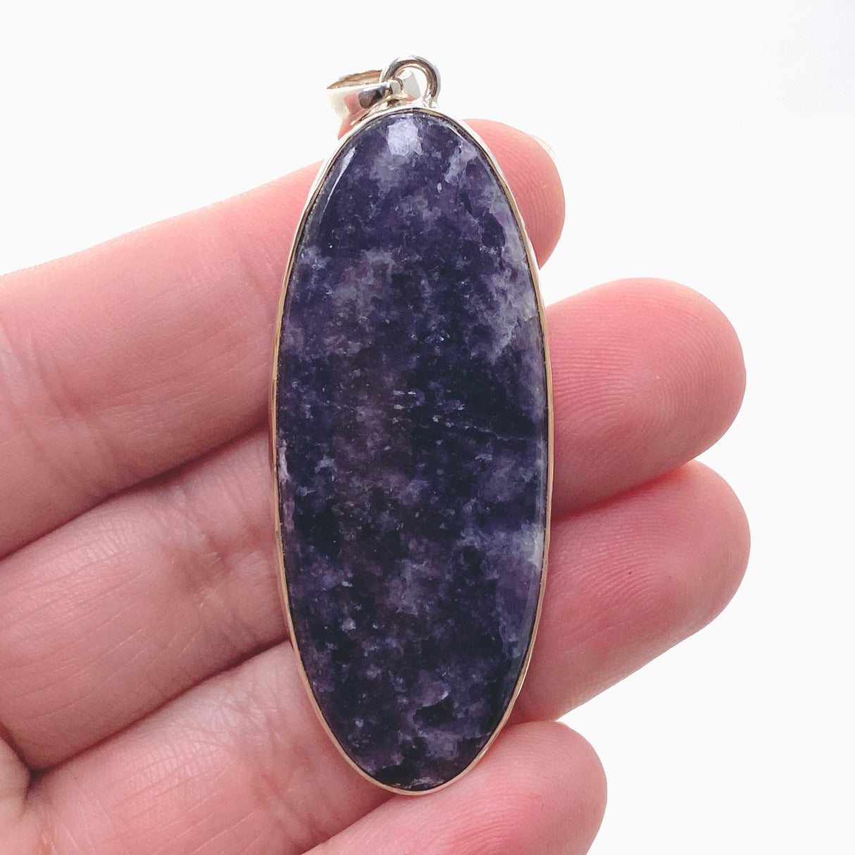 Lepidolite Oval Cabochon Pendant in a Hammered Setting KPGJ4608