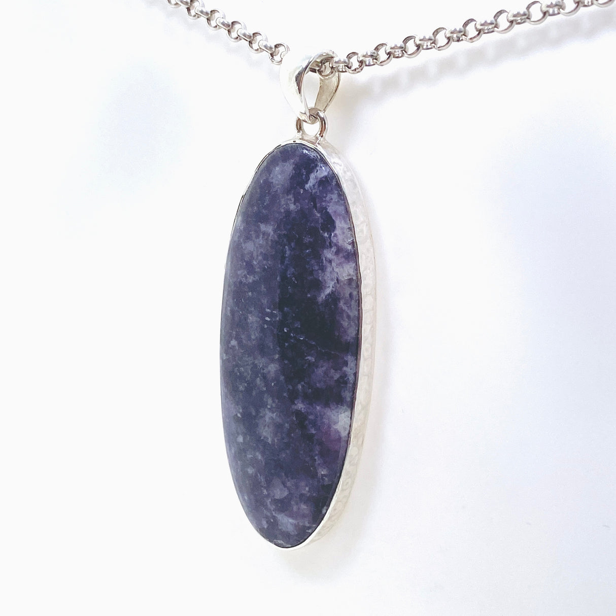 Lepidolite Oval Cabochon Pendant in a Hammered Setting KPGJ4608