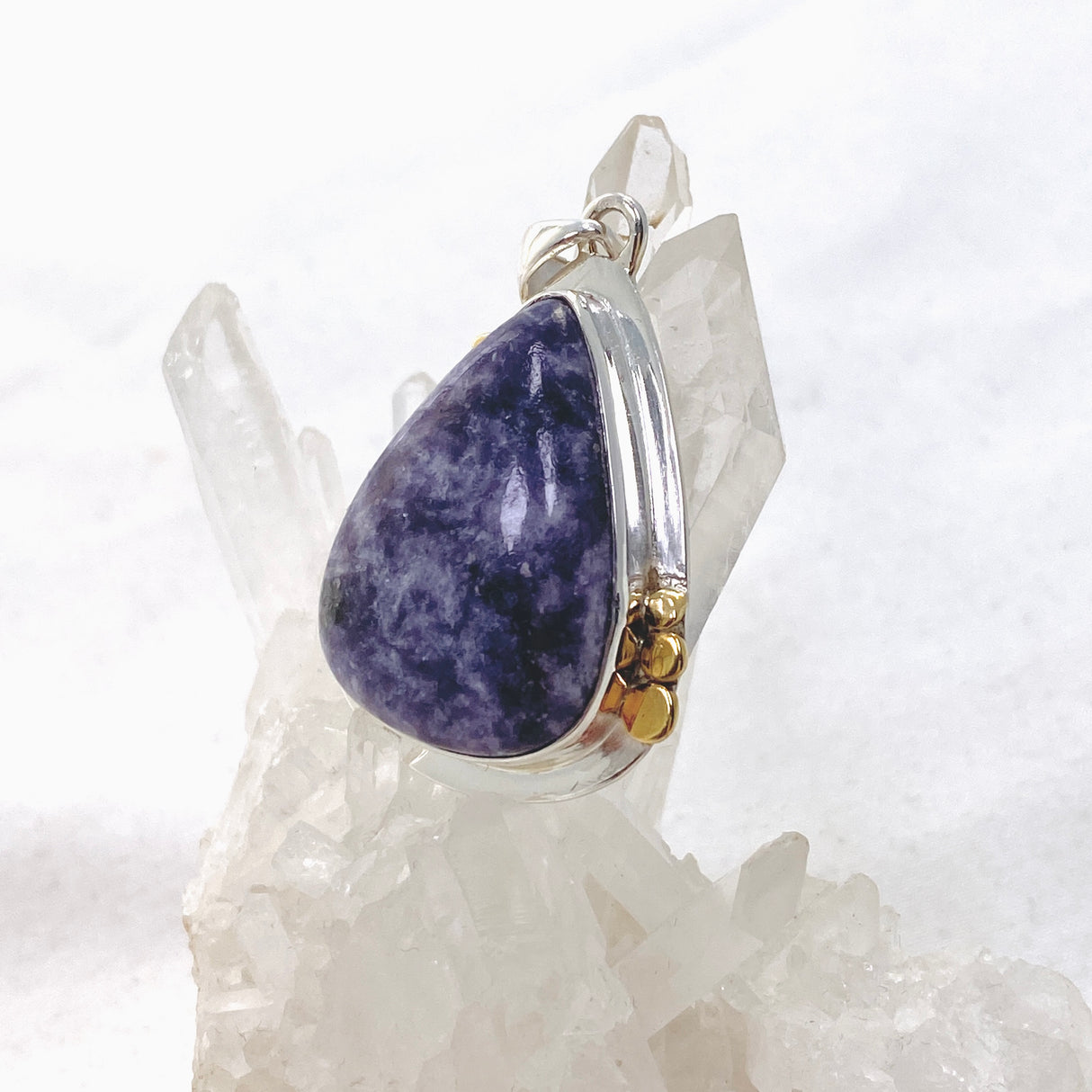 Lepidolite Teardrop Cabochon Pendant in a Decorative Setting KPGJ4611