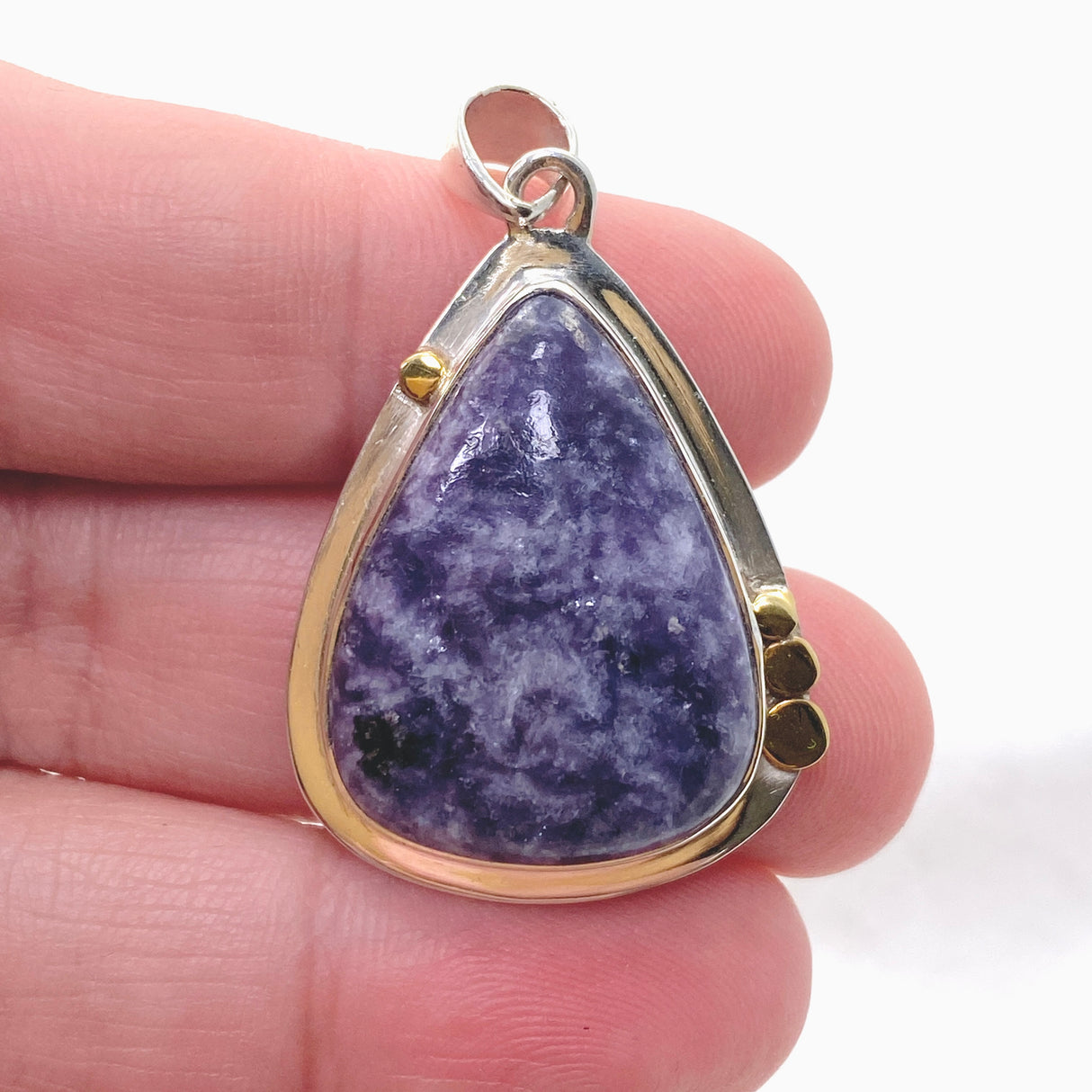 Lepidolite Teardrop Cabochon Pendant in a Decorative Setting KPGJ4611