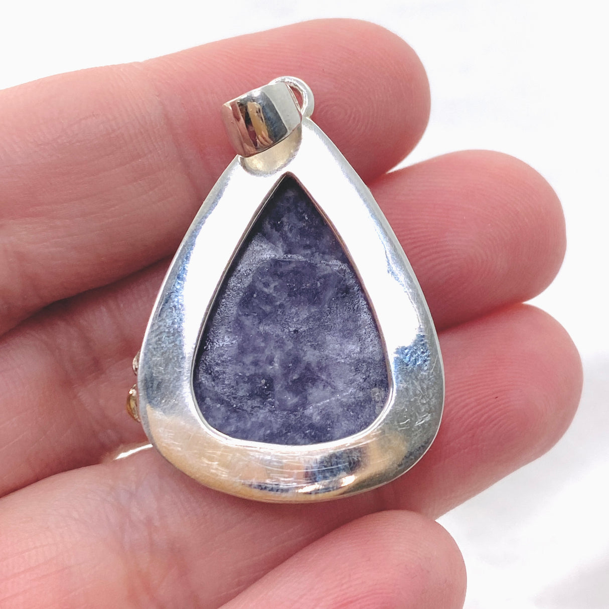 Lepidolite Teardrop Cabochon Pendant in a Decorative Setting KPGJ4611