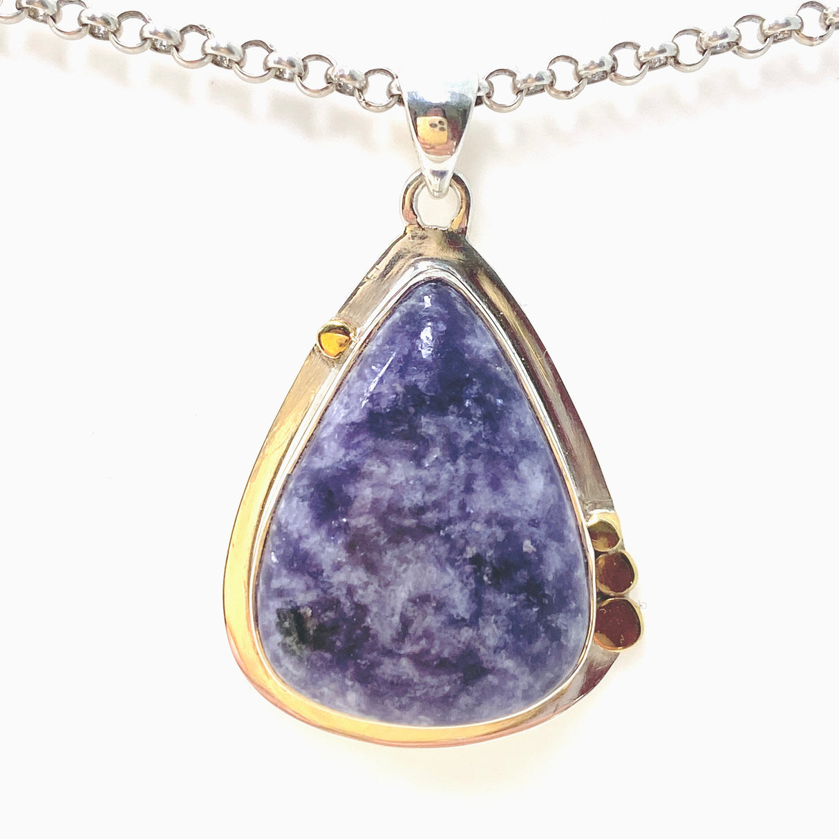 Lepidolite Teardrop Cabochon Pendant in a Decorative Setting KPGJ4611