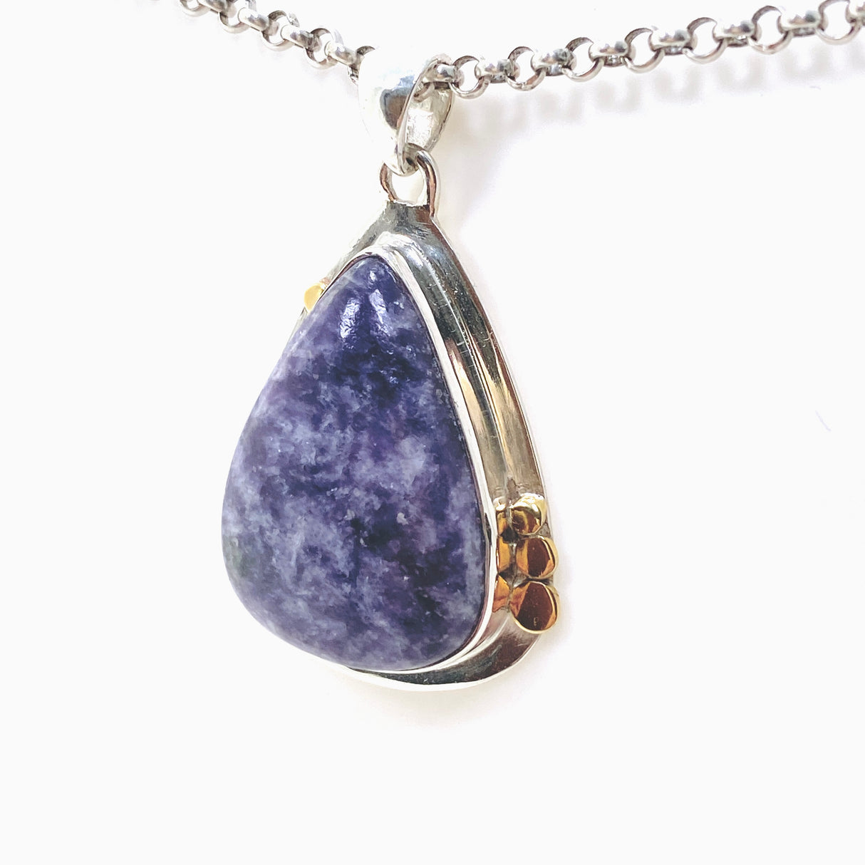 Lepidolite Teardrop Cabochon Pendant in a Decorative Setting KPGJ4611