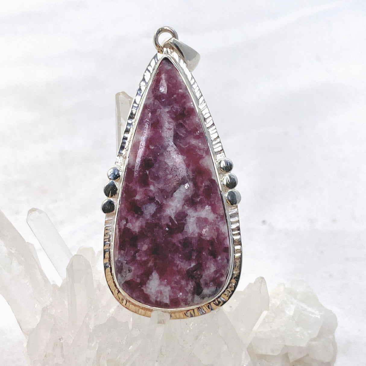 Lepidolite Teardrop Cabochon Pendant in a Decorative Setting KPGJ4612