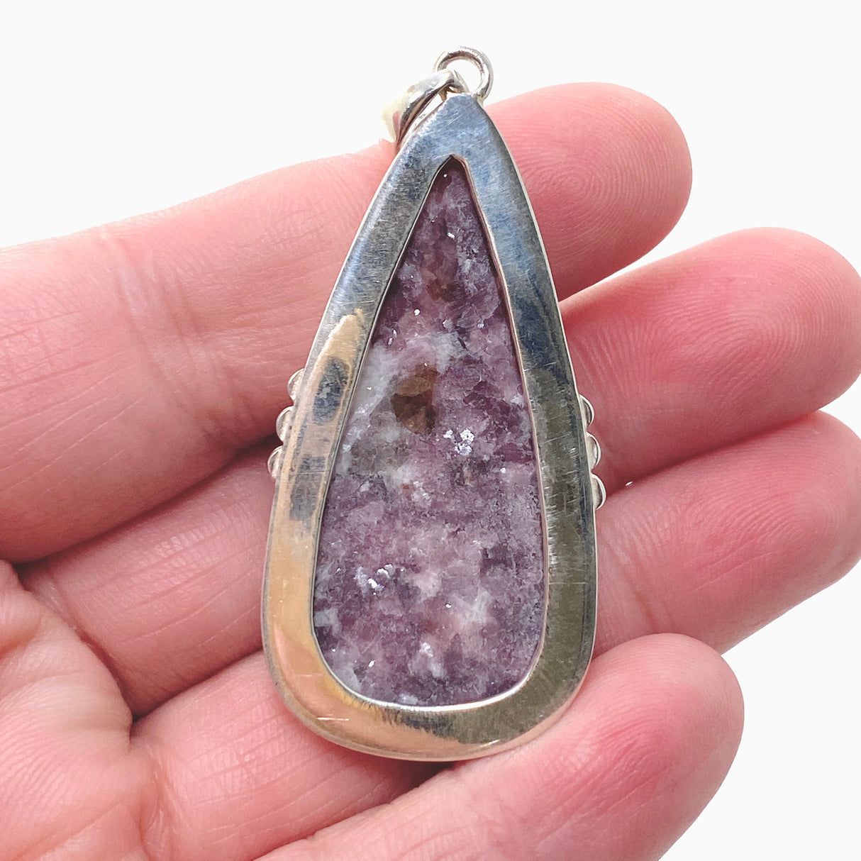 Lepidolite Teardrop Cabochon Pendant in a Decorative Setting KPGJ4612