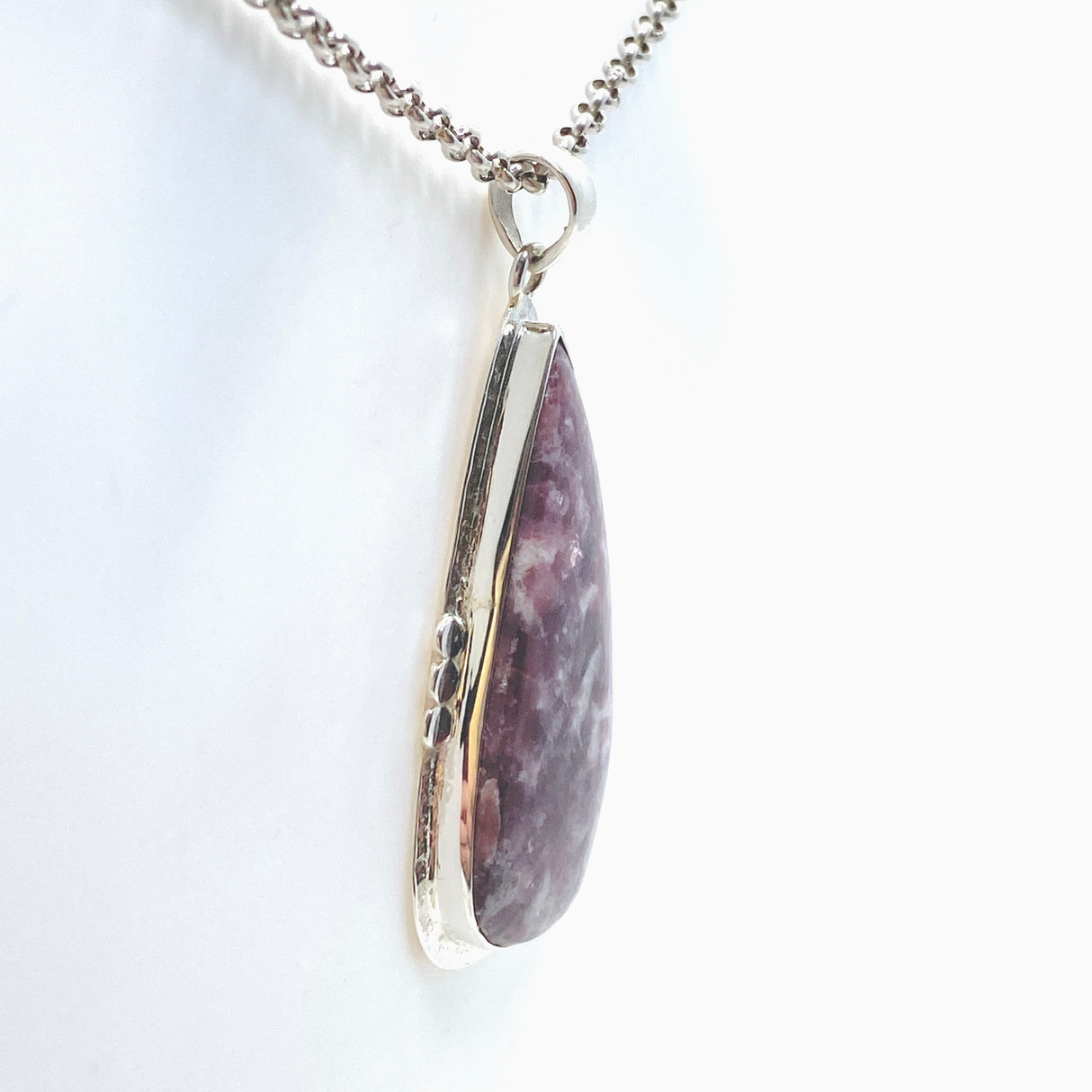 Lepidolite Teardrop Cabochon Pendant in a Decorative Setting KPGJ4612