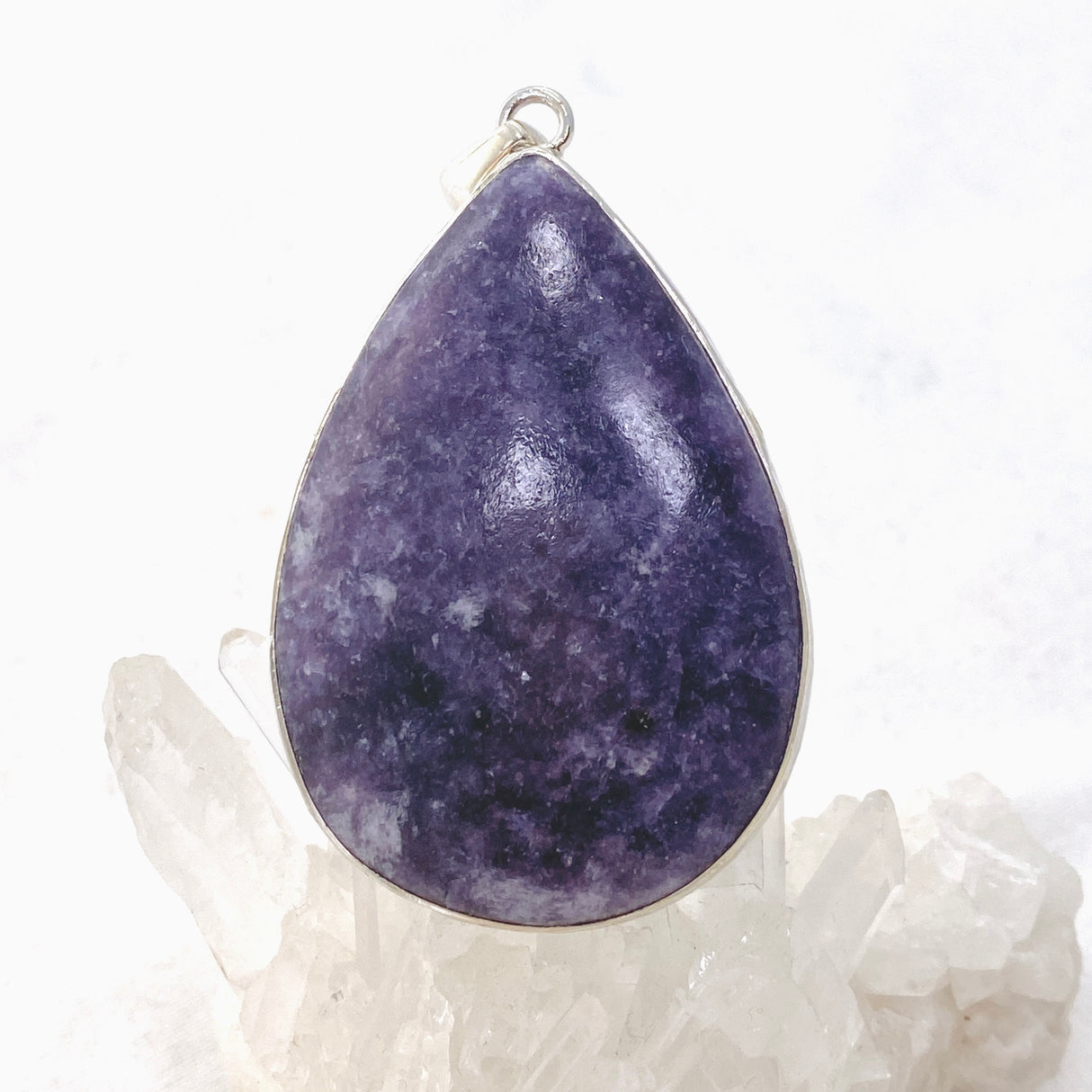 Lepidolite Teardrop Cabochon Pendant in a Hammered Setting KPGJ4609