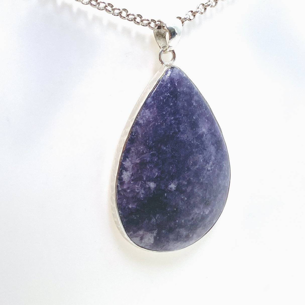 Lepidolite Teardrop Cabochon Pendant in a Hammered Setting KPGJ4609