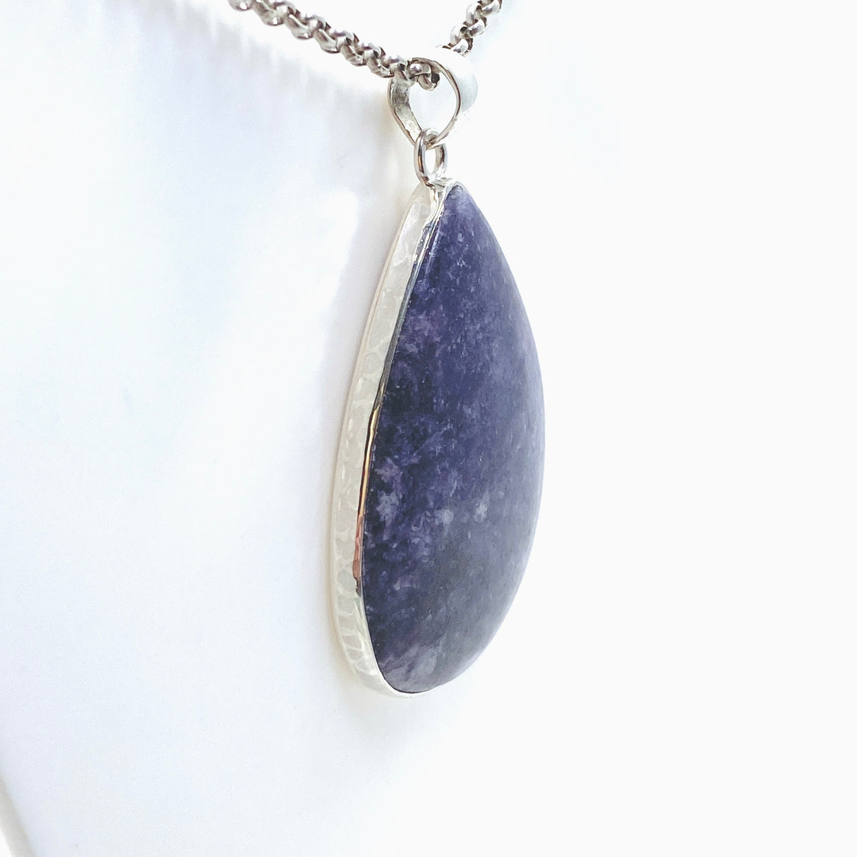 Lepidolite Teardrop Cabochon Pendant in a Hammered Setting KPGJ4609