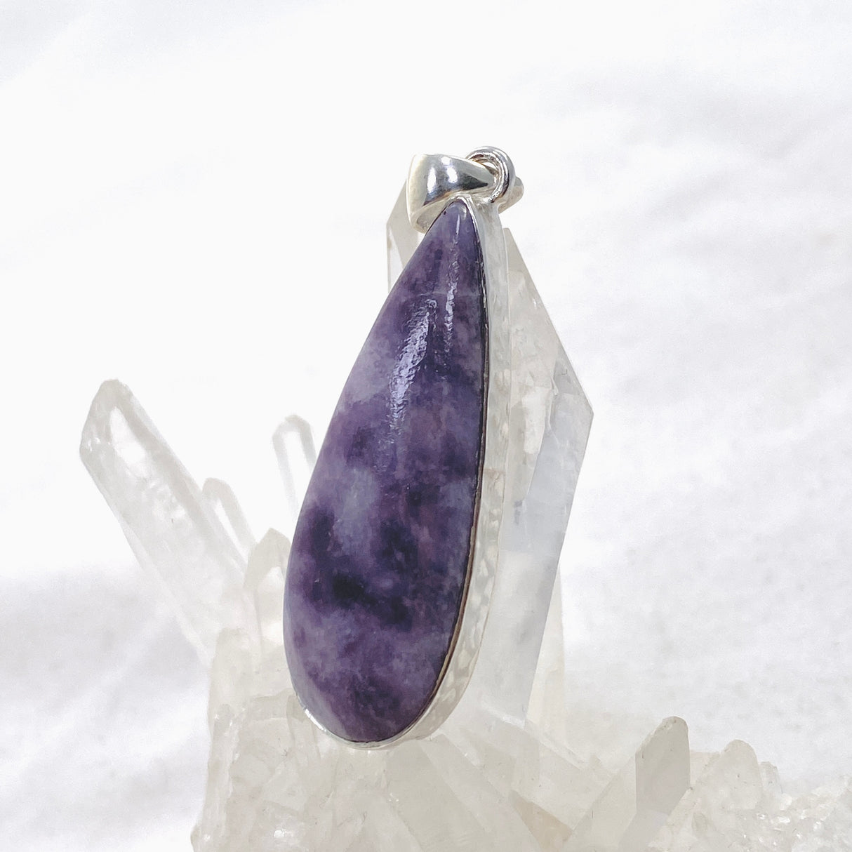 Lepidolite Teardrop Cabochon Pendant in a Hammered Setting KPGJ4610