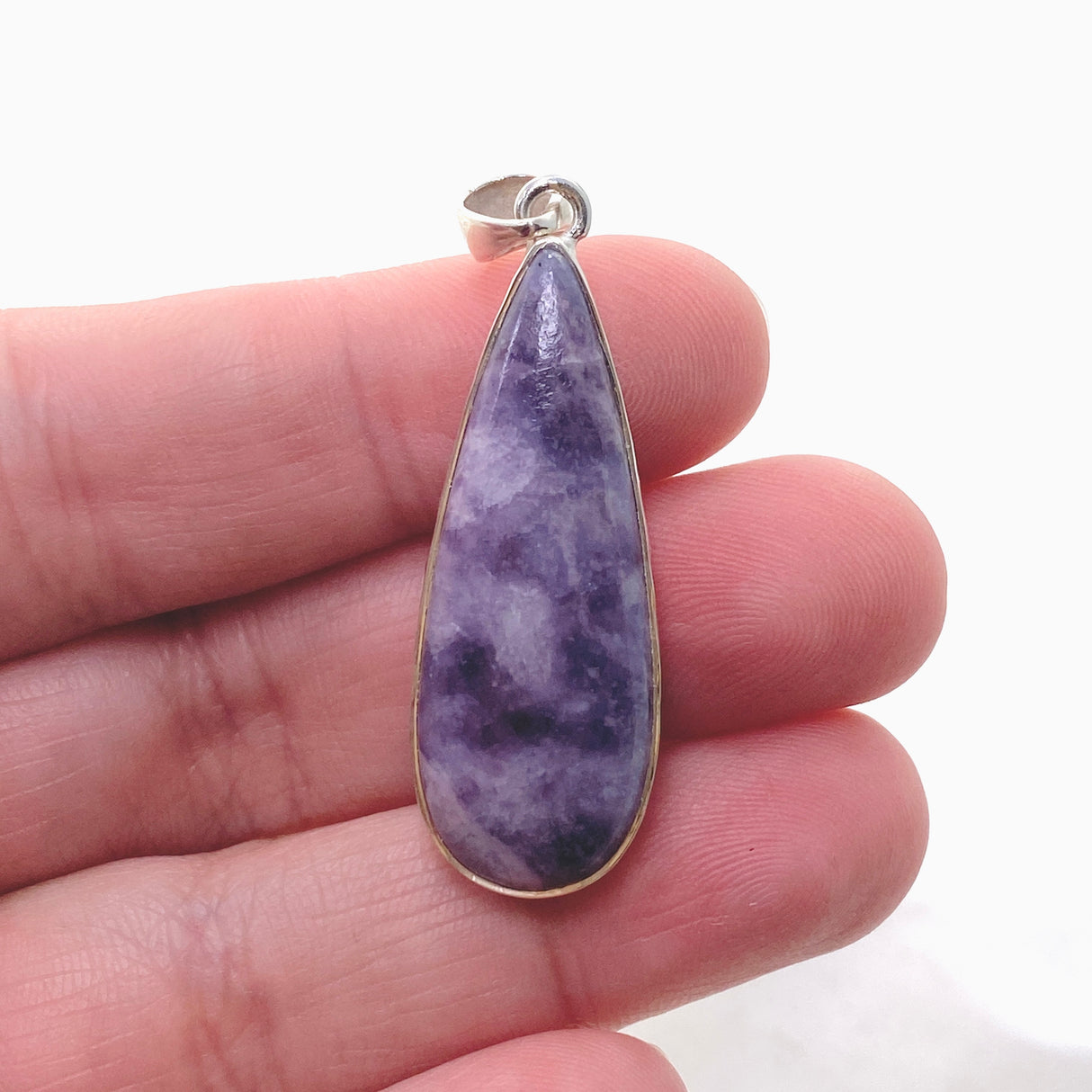 Lepidolite Teardrop Cabochon Pendant in a Hammered Setting KPGJ4610