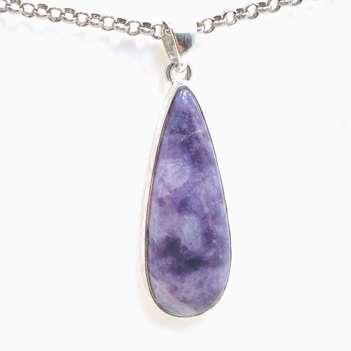 Lepidolite Teardrop Cabochon Pendant in a Hammered Setting KPGJ4610