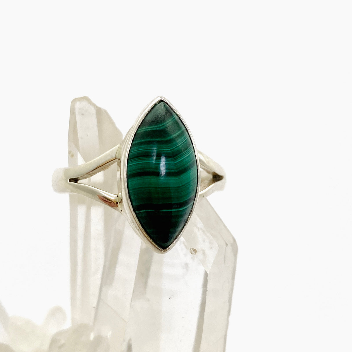 Malachite Marquise Cabochon Split Band Ring Size 8 KRGJ3369