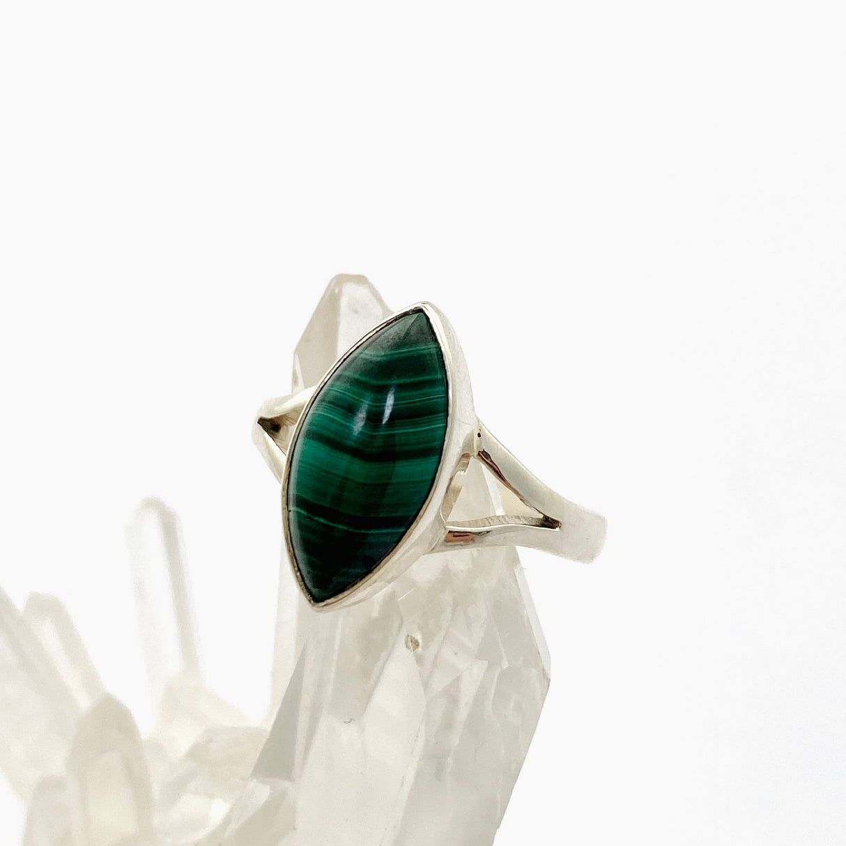 Malachite Marquise Cabochon Split Band Ring Size 8 KRGJ3369