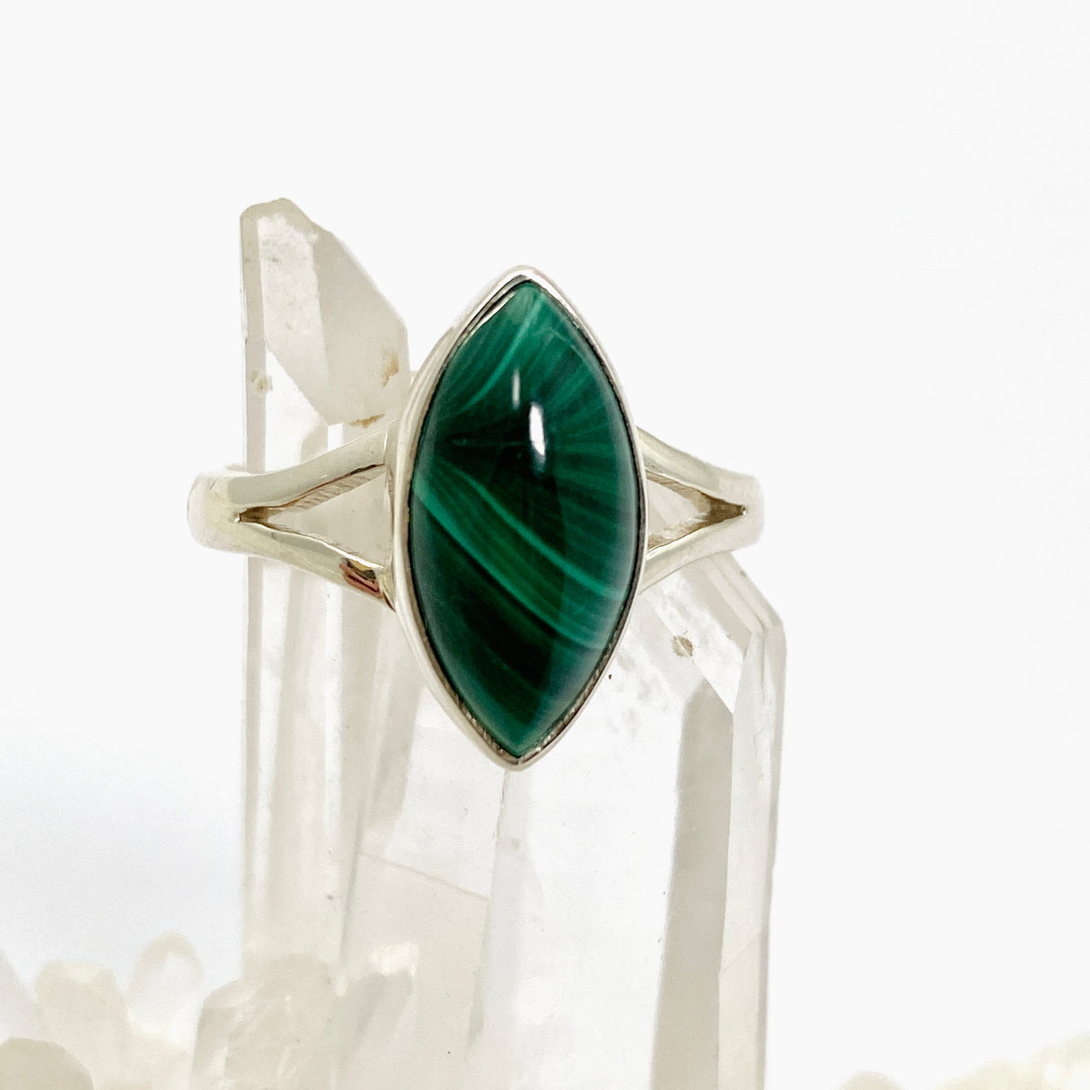 Malachite Marquise Cabochon Split Band Ring Size 9 KRGJ3370