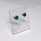 Malachite Round Cabochon Bezel Set Stud Earrings 5.5mm PSE023