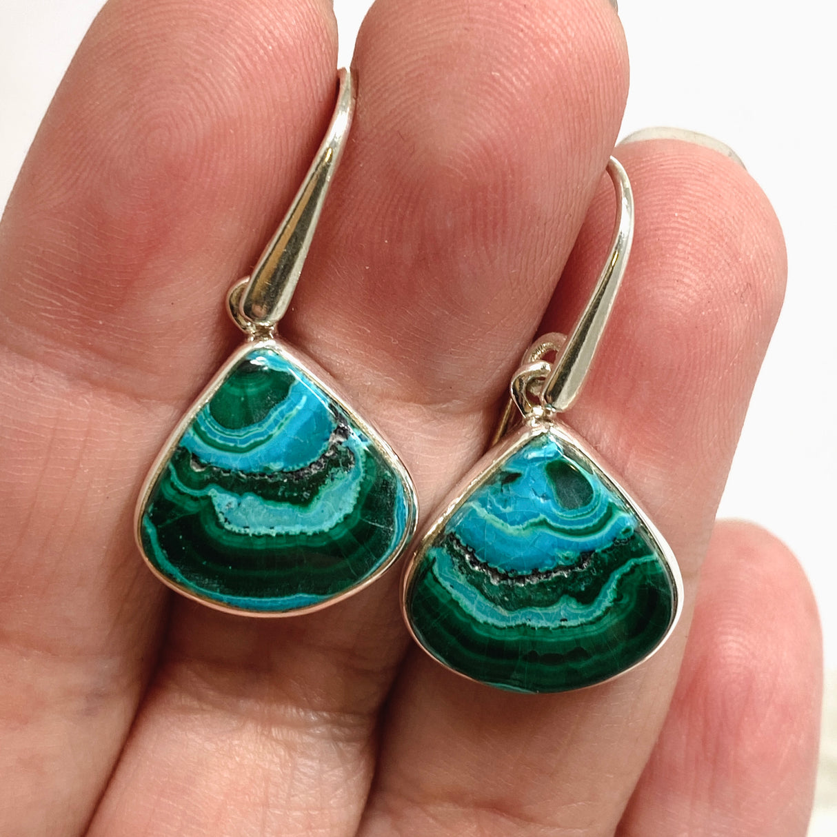 Malacholla (Malachite and Chrysocolla) Teardrop Cabochon Earrings PEGJ353