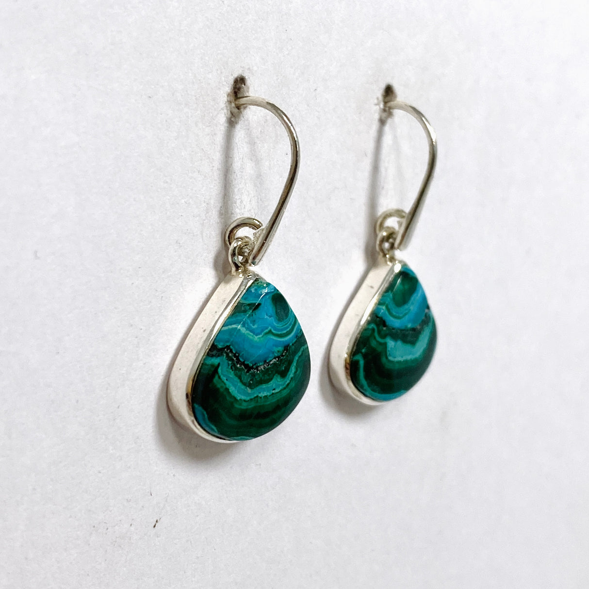 Malacholla (Malachite and Chrysocolla) Teardrop Cabochon Earrings PEGJ353