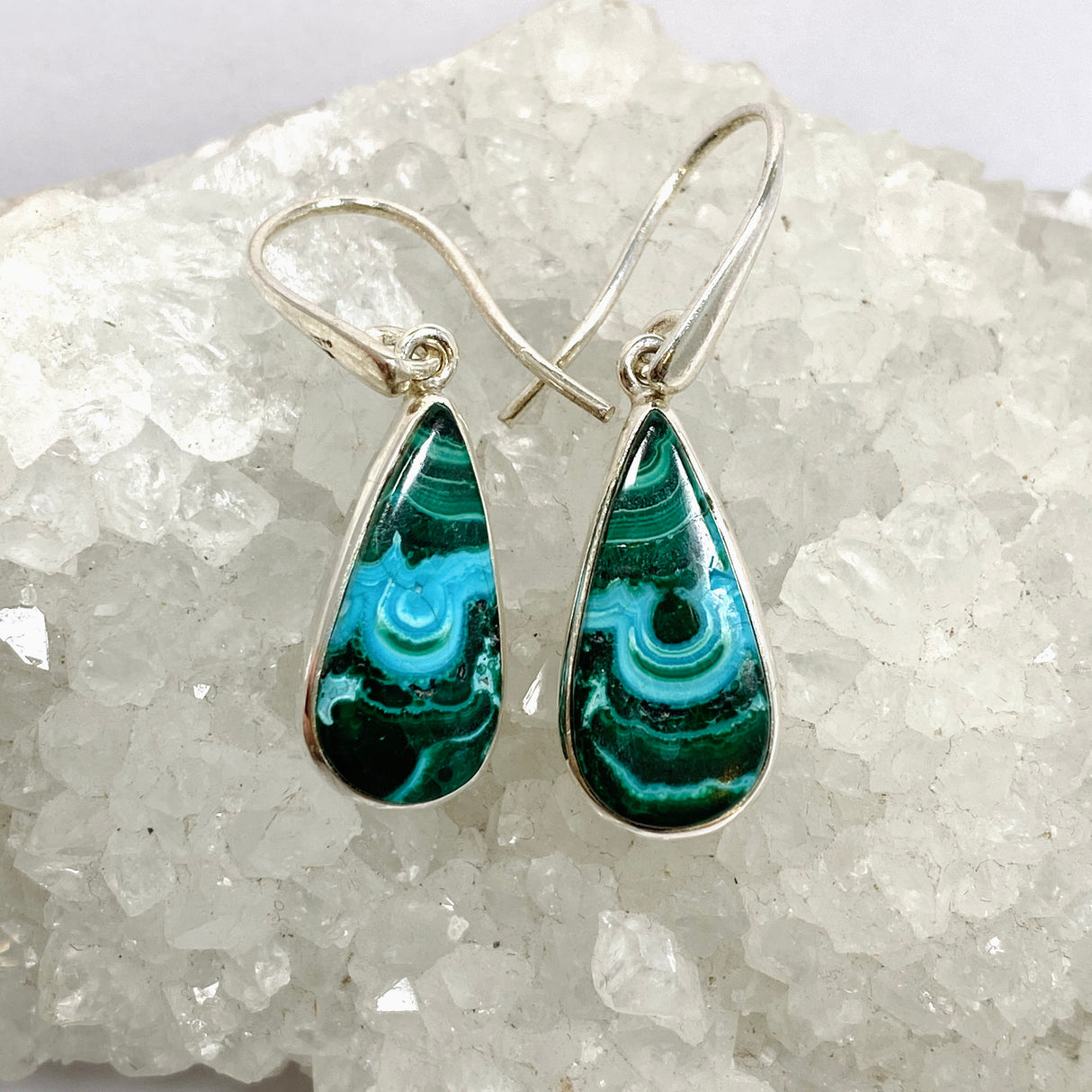 Malacholla (Malachite and Chrysocolla) Teardrop Cabochon Earrings PEGJ354