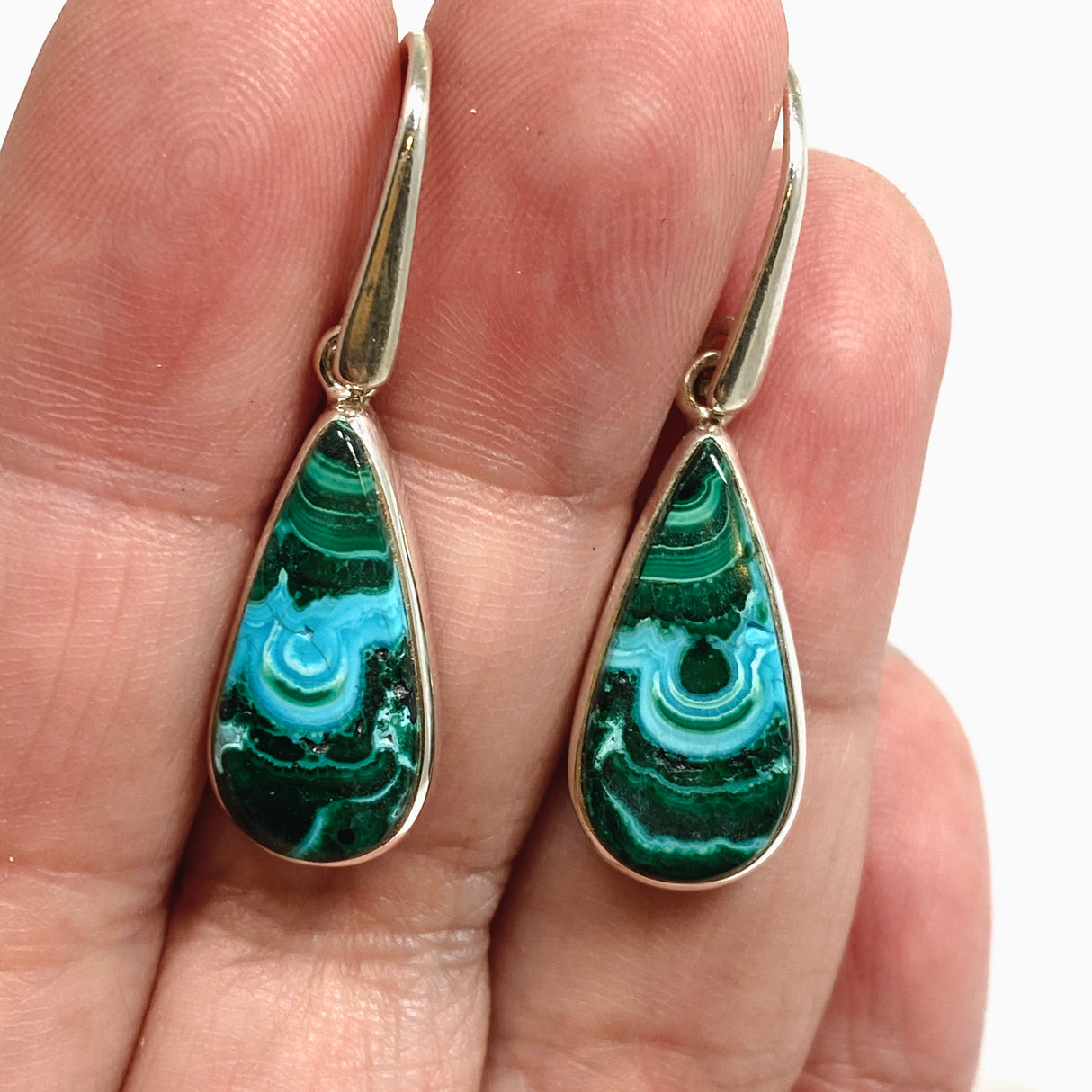 Malacholla (Malachite and Chrysocolla) Teardrop Cabochon Earrings PEGJ354