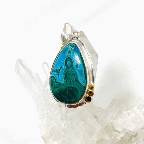 Malacholla (Malachite and Chrysocolla) Teardrop Pendant with Brass Accents KPGJ4546 - Nature's Magick