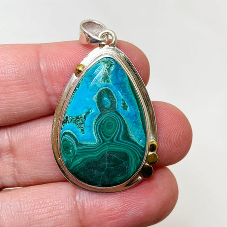 Malacholla (Malachite and Chrysocolla) Teardrop Pendant with Brass Accents KPGJ4546 - Nature's Magick