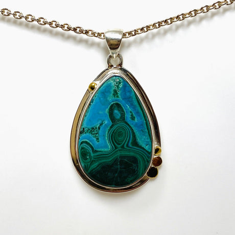 Malacholla (Malachite and Chrysocolla) Teardrop Pendant with Brass Accents KPGJ4546 - Nature's Magick