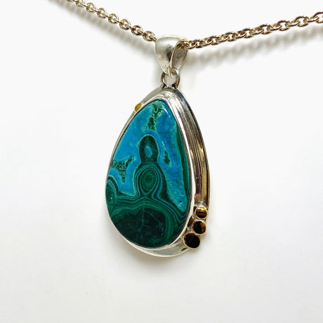 Malacholla (Malachite and Chrysocolla) Teardrop Pendant with Brass Accents KPGJ4546 - Nature's Magick