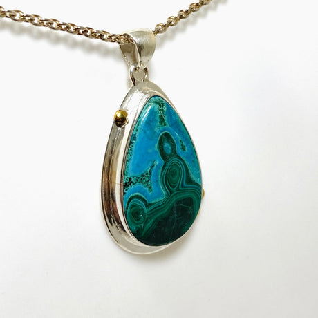 Malacholla (Malachite and Chrysocolla) Teardrop Pendant with Brass Accents KPGJ4546 - Nature's Magick