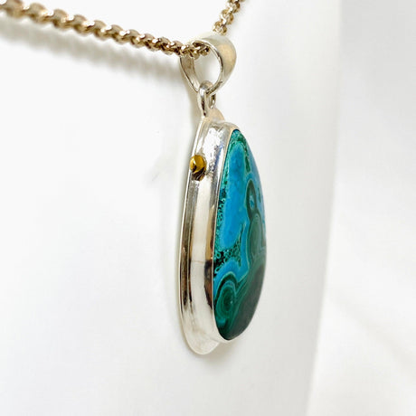 Malacholla (Malachite and Chrysocolla) Teardrop Pendant with Brass Accents KPGJ4546 - Nature's Magick