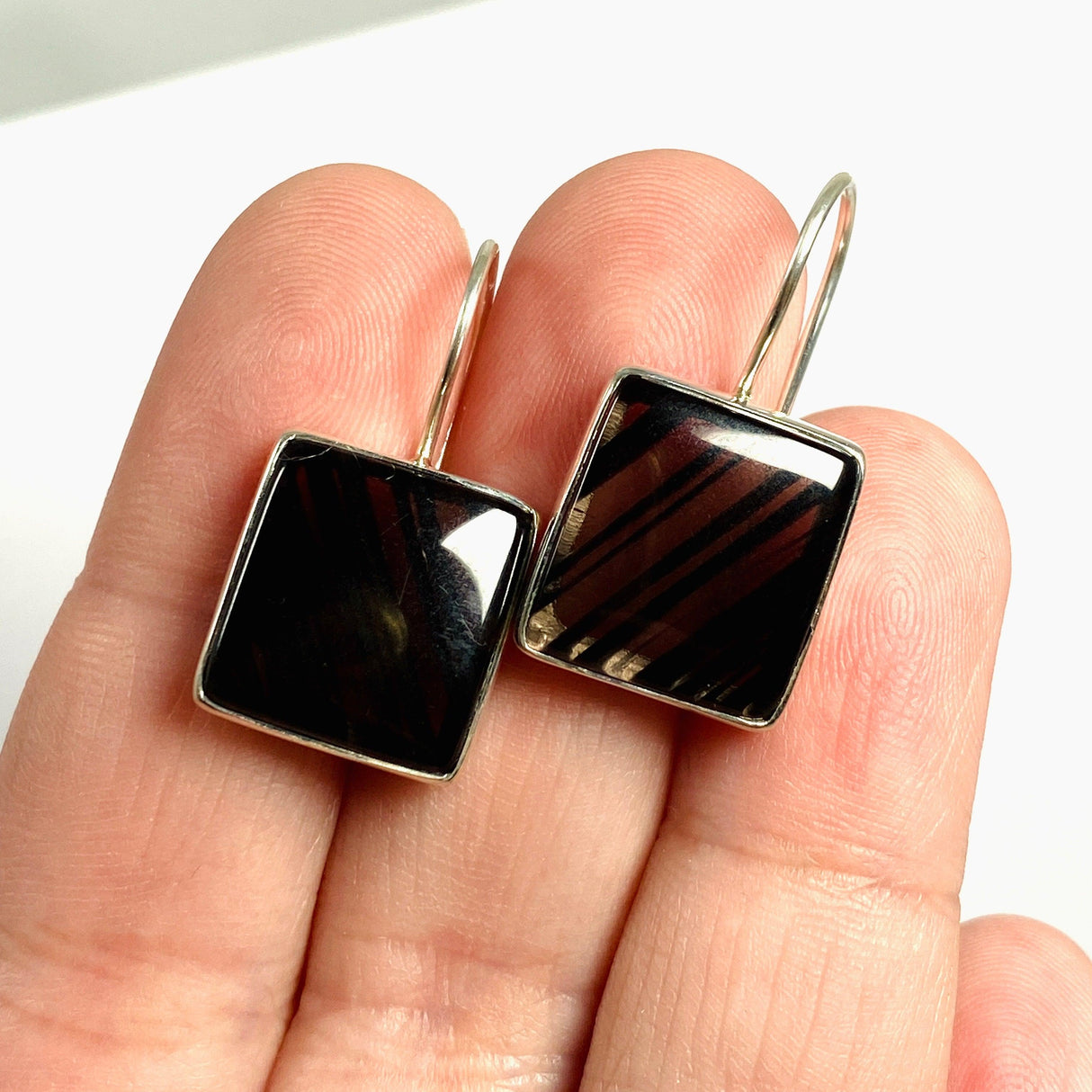 Midnight Obsidian fixed hook square earrings KEGJ1350 - Nature's Magick