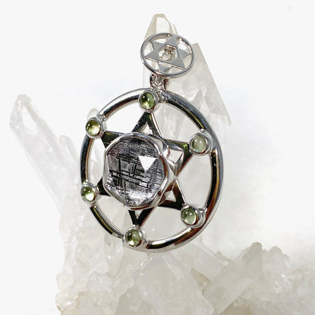 Moldavite & Gibeon Iron Meteorite with Quartz Merkaba Silver Pendant - Nature's Magick