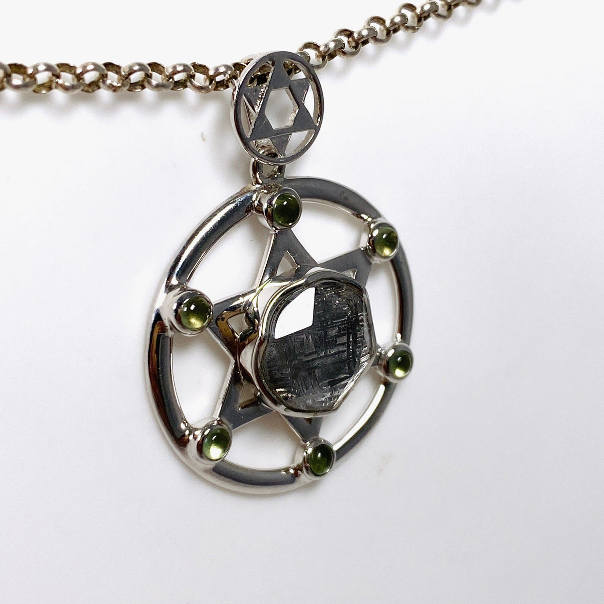 Moldavite & Gibeon Iron Meteorite with Quartz Merkaba Silver Pendant - Nature's Magick