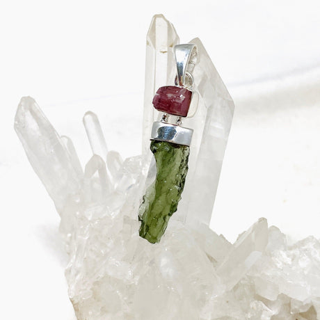 Moldavite & Pink Tourmaline Pendant CGJ-04 - Nature's Magick