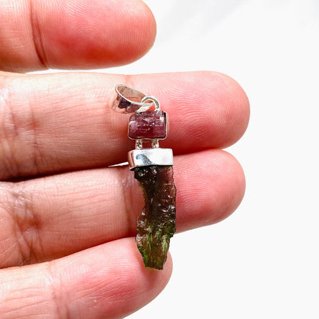 Moldavite & Pink Tourmaline Pendant CGJ-04 - Nature's Magick