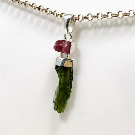 Moldavite & Pink Tourmaline Pendant CGJ-04 - Nature's Magick