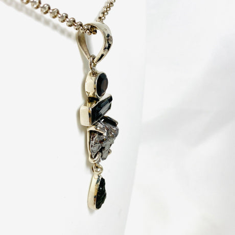 Moldavite, Campo del Cielo Meteorite, Green Tourmaline & Smokey Quartz pendant - Nature's Magick