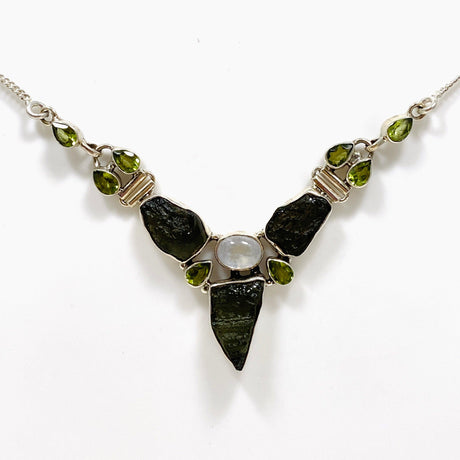 Moldavite, Moonstone & Peridot Necklace CGJ-01 - Nature's Magick