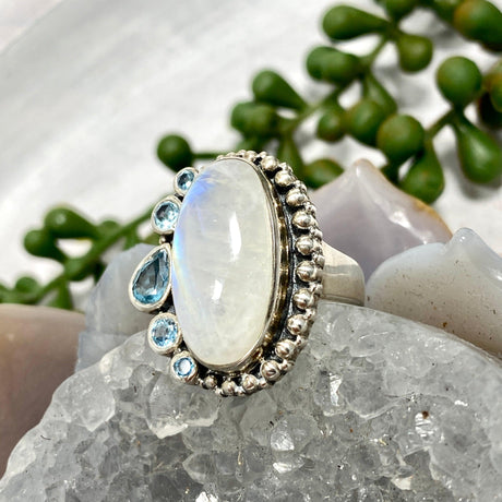 Moonstone and Blue Topaz multi stone ring s.7 KRGJ959 - Nature's Magick