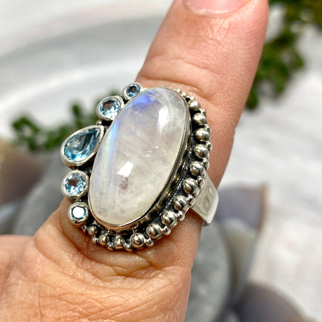 Moonstone and Blue Topaz multi stone ring s.7 KRGJ959 - Nature's Magick