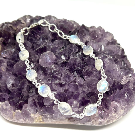 Moonstone cabochon gemstones in 925 silver bezel setting bracelet PBGJ018