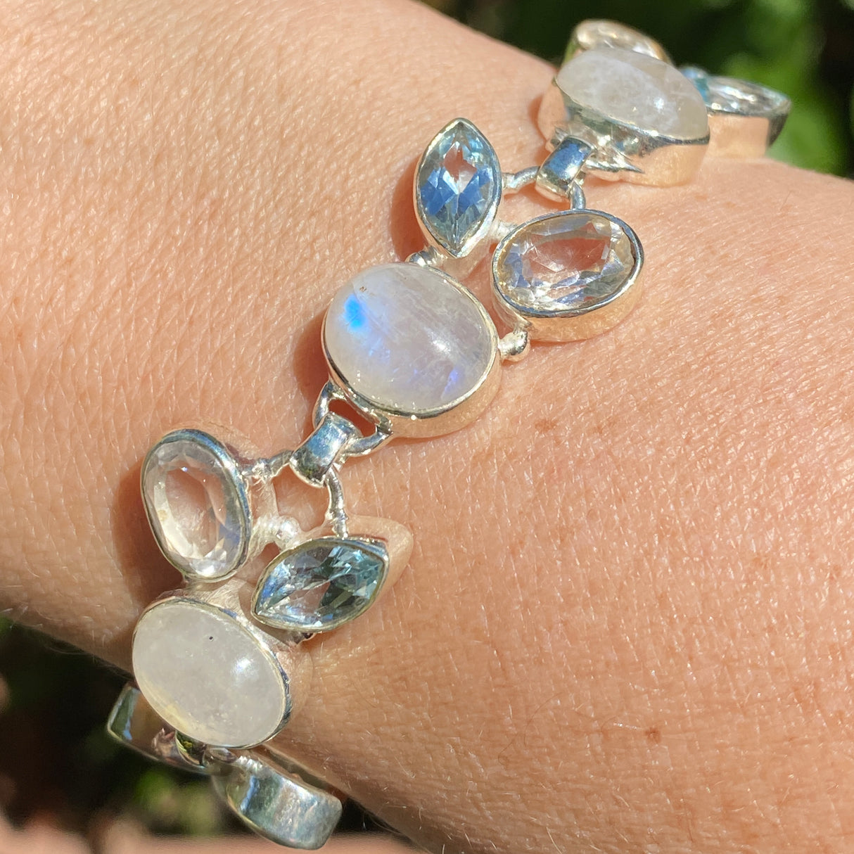 Moonstone, Clear Quartz and Blue Topaz in 925 silver bracelet PBGJ033