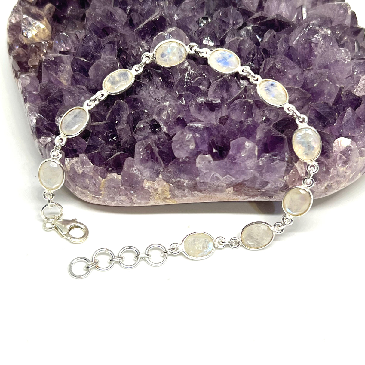 Moonstone faceted gemstones in 925 silver bezel setting bracelet PBGJ019