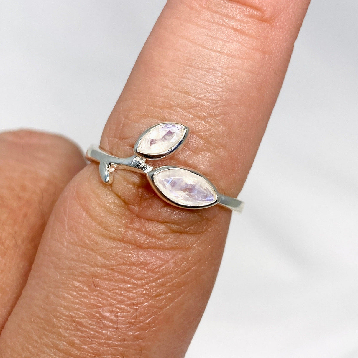 Moonstone Faceted Marquise Multistone Leaf Ring R3735 - Nature's Magick