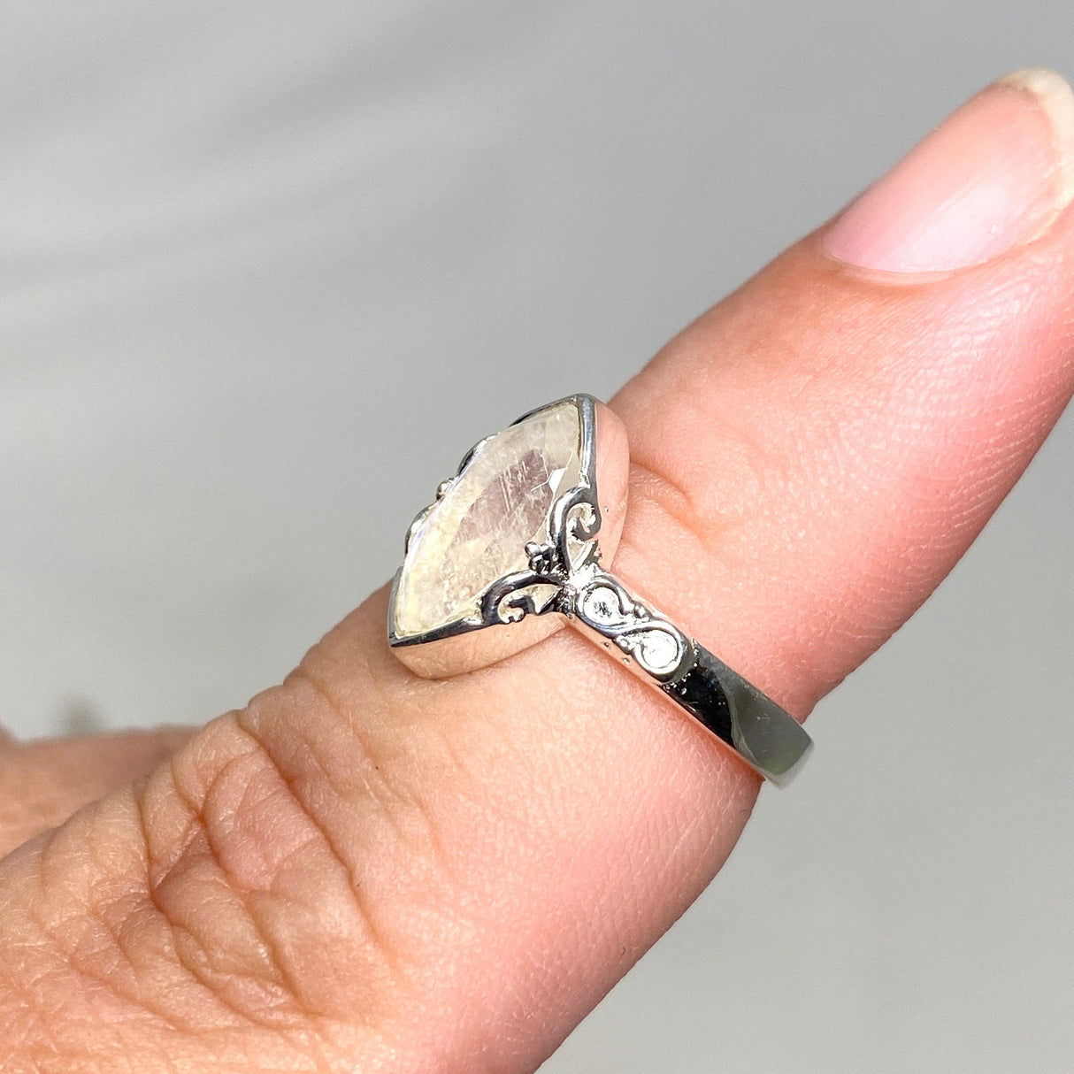 Moonstone Faceted Marquise Ring in a Decorative Setting R3726 - Nature's Magick