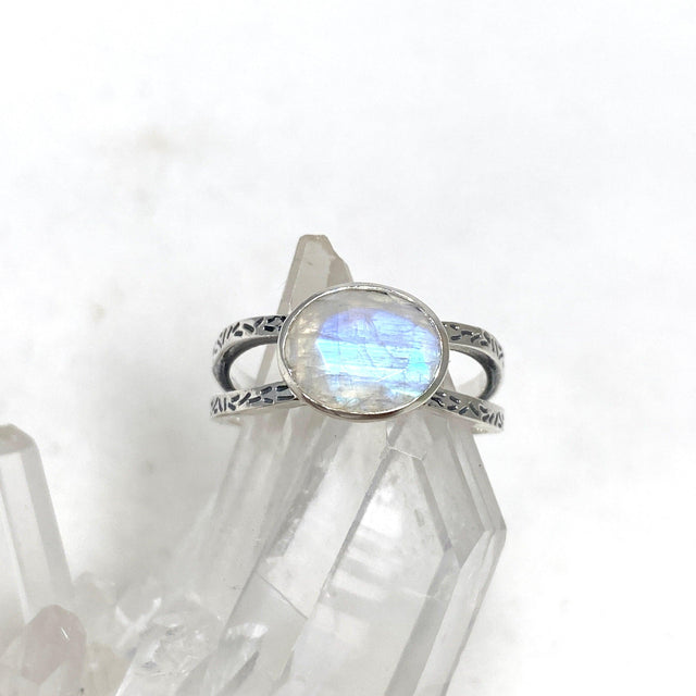 Moonstone Faceted Oval Decorative Split Band Ring R3861 - Nature's Magick
